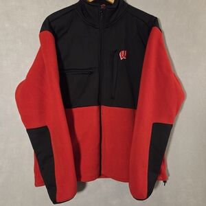 Wisconsin Badgers fleece jacket with an embroidered Bucky Badger logo